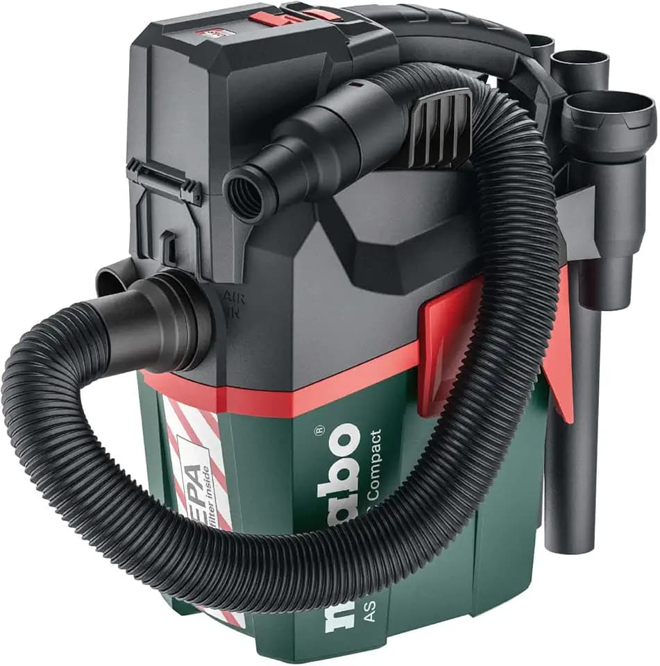 metabo Akku-Sauger AS 18 HEPA PC Compact, 18V Nass- und Trockensauger | Mobiler Mehrzwecksauger mit HEPA-Filter, Blasfunktion und Stretch-Schlauch. Lieferung ohne Akku und Ladegerät.