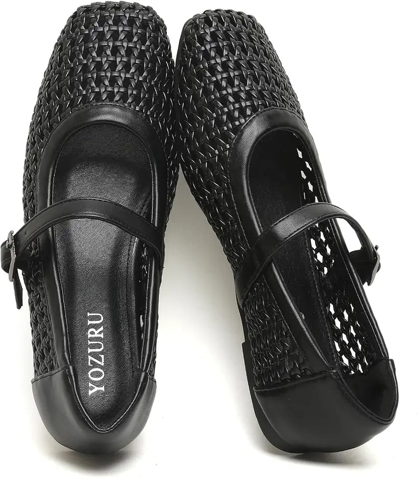 Yozuru Woven Ballet Flats for Women Comfortable Dressy Mesh Mary Jane Shoes