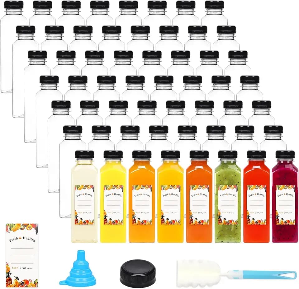 Moretoes 16oz Juice Bottles, 56pcs Plastic Bottles with Caps for Juicing