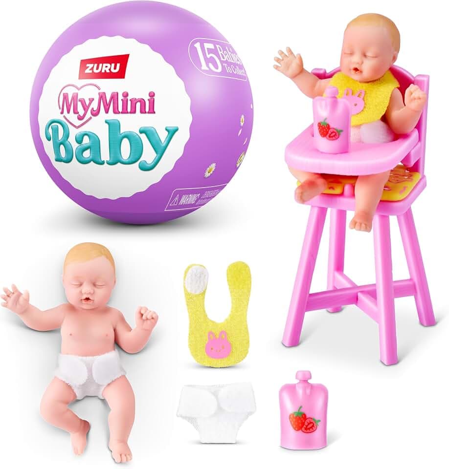 My Mini Baby Serie 2 von ZURU, Überraschungskapsel für Mädchen, realistisches Miniatur-Babyspielzeug, Spielset & Zubehör