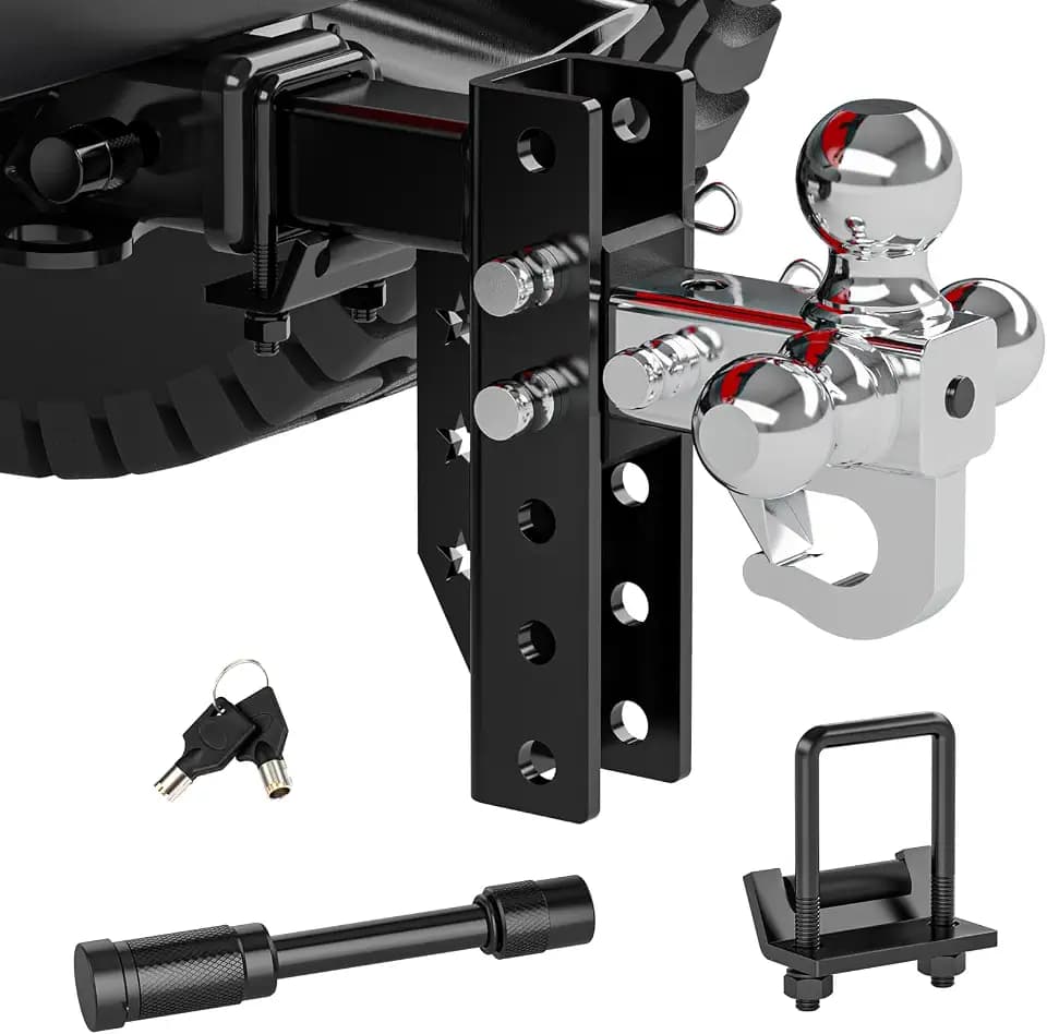Adjustable Truck Trailer Hitch for 2 Inch Receiver with Tri-Ball Mount