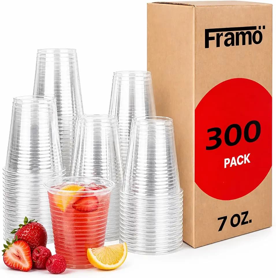 Framo 7 Oz Clear Plastic Cups 300 Pack, Disposable Water and Juice Cups