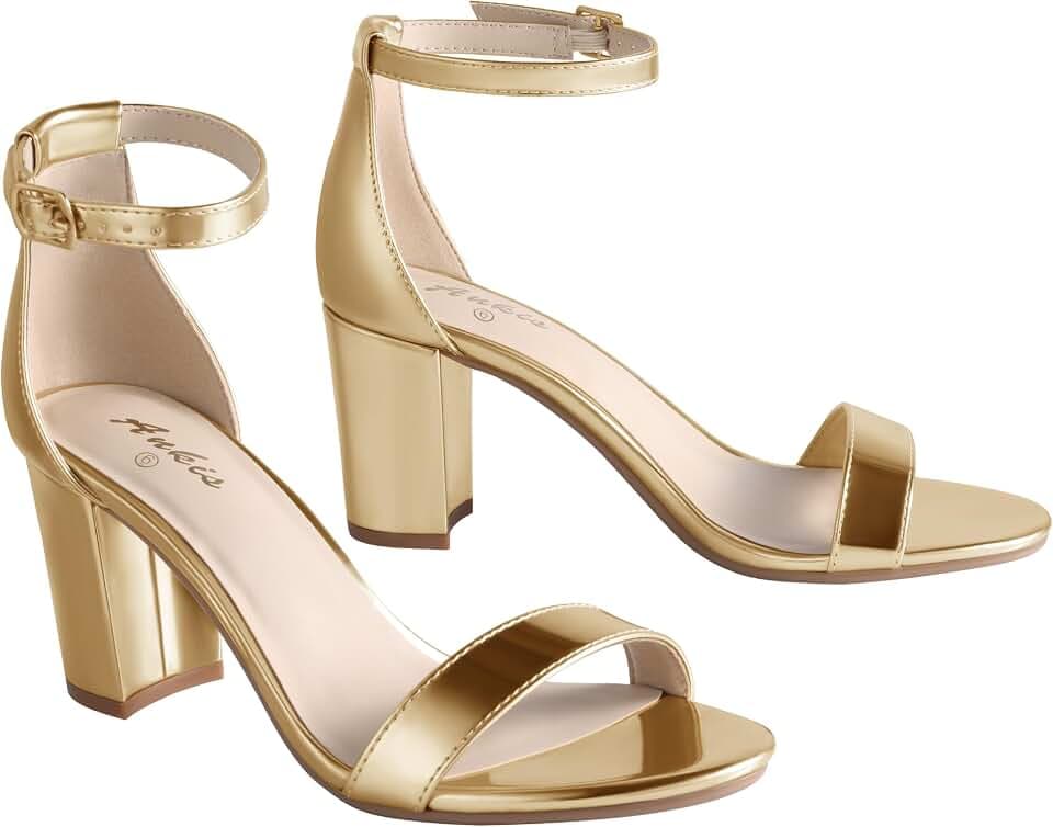 Ankis Heels for Women Open Toe Ankle Strap Chunky Heel Sandals 2.75 Inch