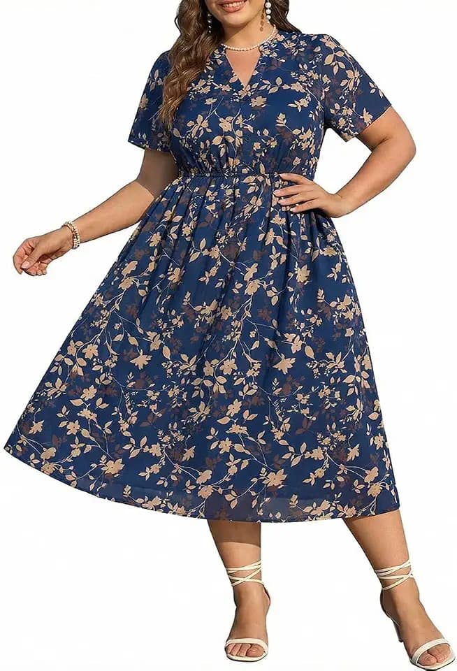 RITERA Plus Size Summer Midi Dress for Curvy Women with Pockets