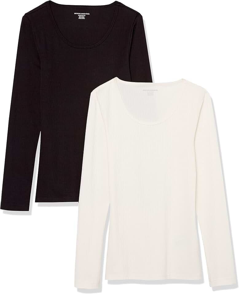 Amazon Essentials Women's Long Sleeve Slim-Fit Rib Scoop Neck Sweater (Available in Plus Size), Pack of 2