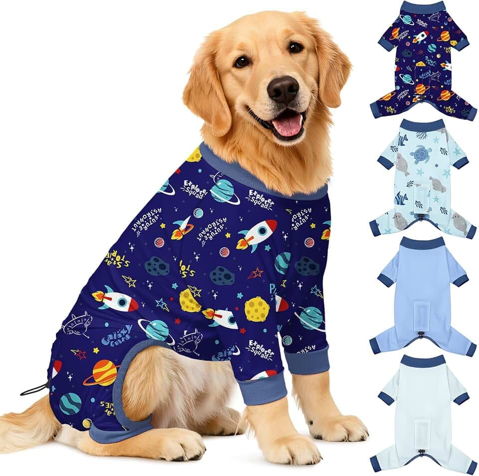Bienbee Dog Pajamas, 4 Pack Adjustable Onesies for Small to Large Dogs 2XL