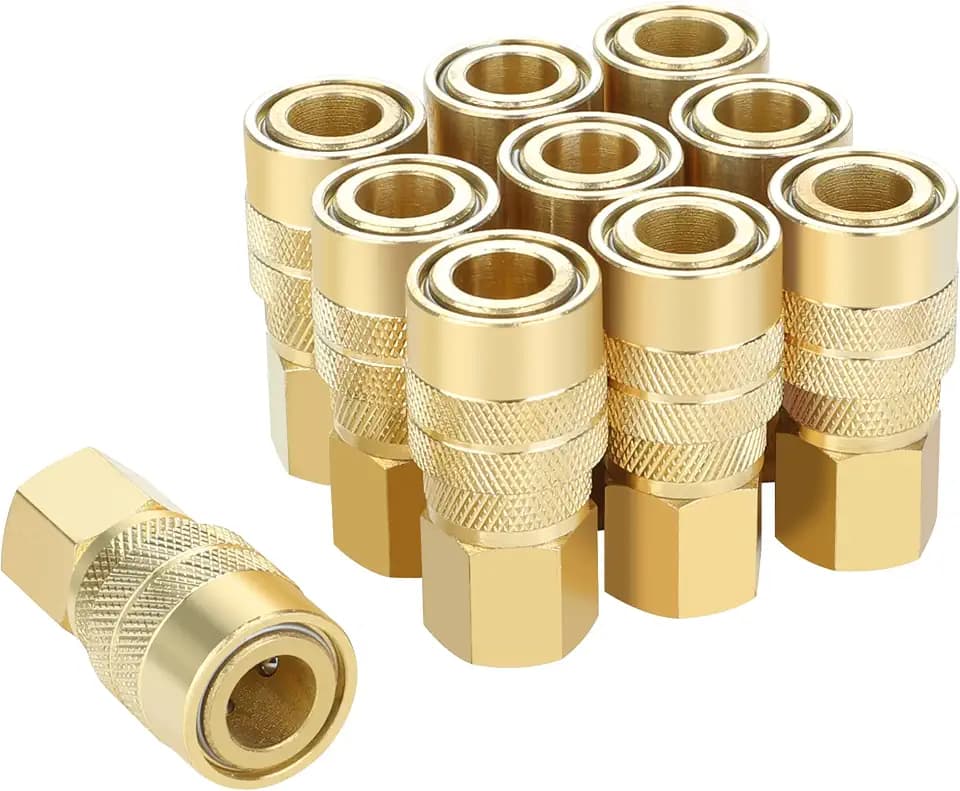 Brass Air Coupler, 1/4 Inch Body Size, 3/8 Inch NPT Female Threads Size, Industrial M-Type, 10 Pieces Air Compressor Hose Fittings