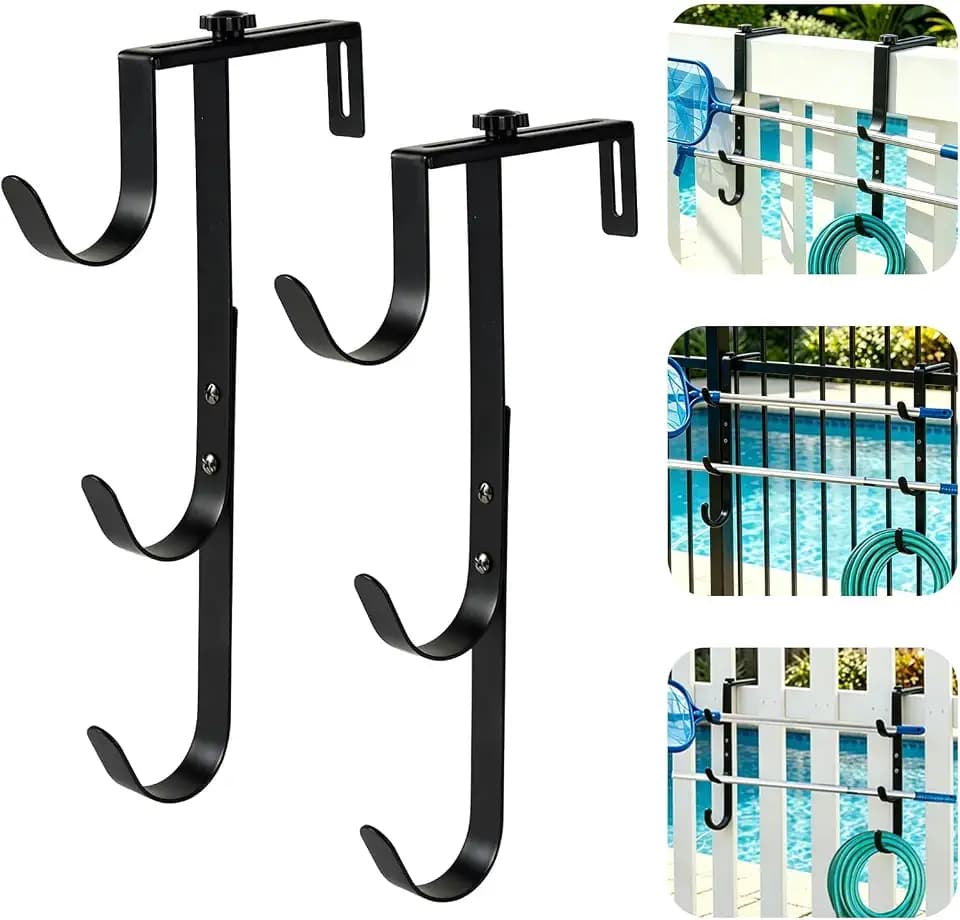 2 Pack Pool Fence Hooks for Pool Equipment, 3-Tier Pool Pole Hanger