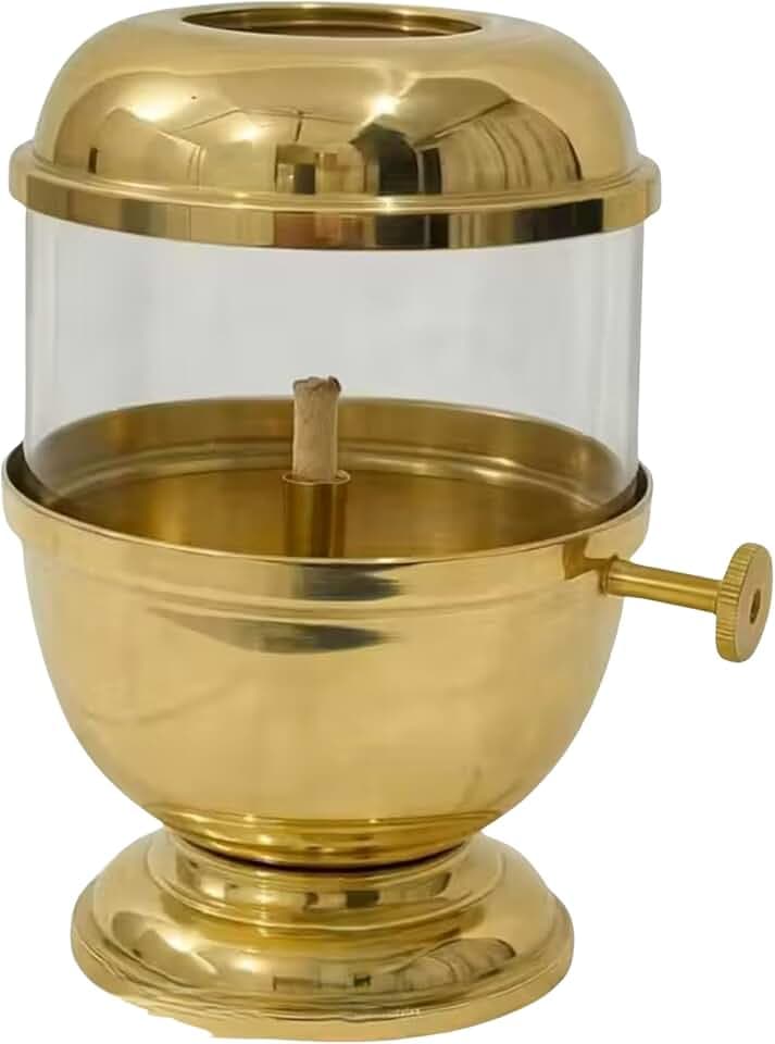 Brass Apple Shape Oil Diya/Lamp Hindu Puja Religious Brass with Glass Oil Lamp Pooja Essential for Indian Traditional Festival Pooja Items Housewarming Decoration(Golden)(Size:-L;3 Inch X H;5 Inch)