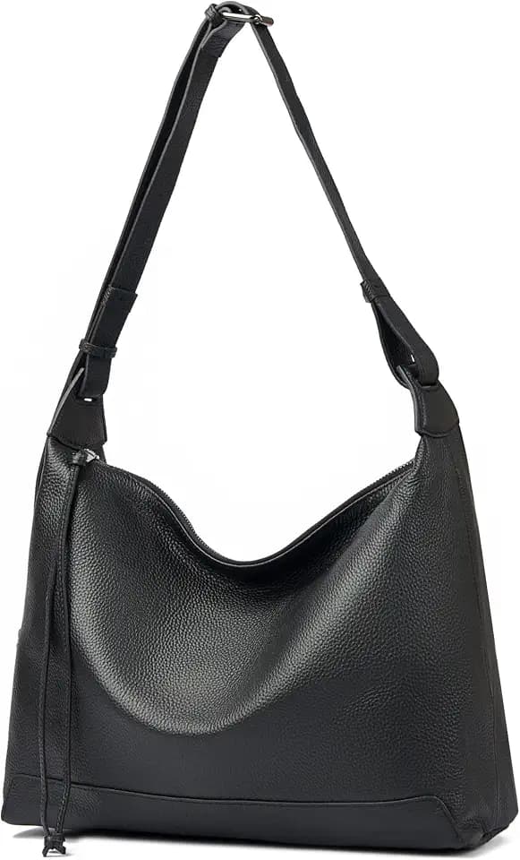 Genuine Leather Hobo Bags for Women Slouchy Shoulder Bag Work Tote Handbags with Zipper, Fits iPad A4 Files, Adjustable Strap