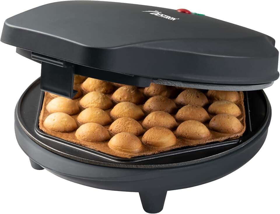 Bestron Bubble-Waffeleisen, Waffelmaker für Bubble Waffeln zum Befüllen mit Eis, Schokolade oder Obst, mit Backampel & Antihaftbeschichtung, 700 Watt, Farbe: Mattschwarz