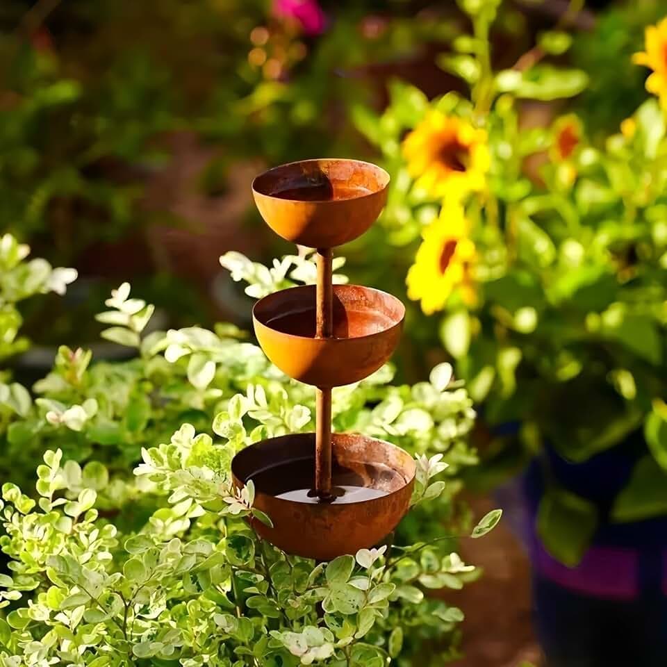 Regenfänger Gartenstecker Rost, Insektentränke Garten, Rostdeko GartendekoMetall Gartendeko für Draußen, Gartenstecker Naturrost 68cm ﻿