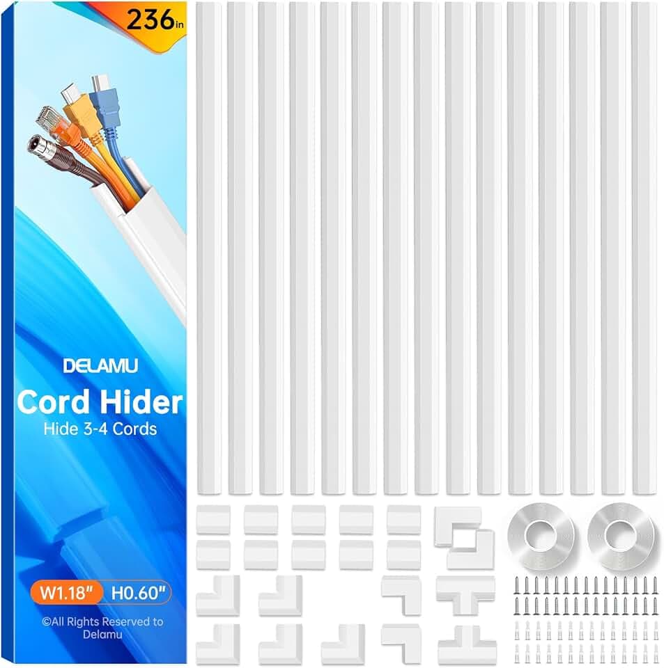 Delamu Kabelabdeckungen für Kabel an der Wand, 6M Kabelkanal Weiß, große Kabelabdeckung für 3–4 Drähte an der Wand, Kabelabdeckung für Laufbahn TV-Kabelmanagement, 15X L400mm, W30mm H17mm