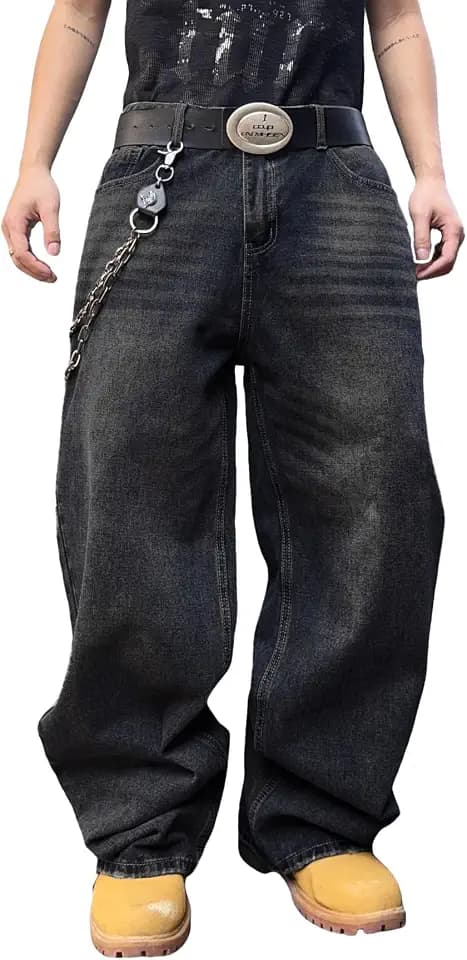 Herren Hip Hop Ripped Baggy Jeans Zerstörte Distressed Jeans Weite Beinform Skater Jeans Y2K Denim-Hose