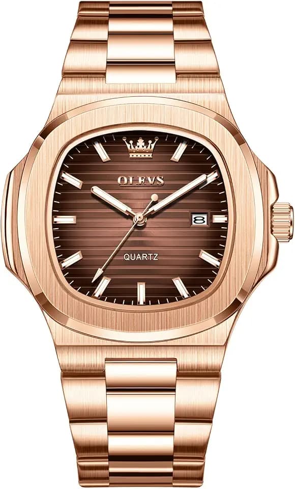 OLEVS Men's Large Face Stainless Steel Watch Luxury Dress Octagonal Analog