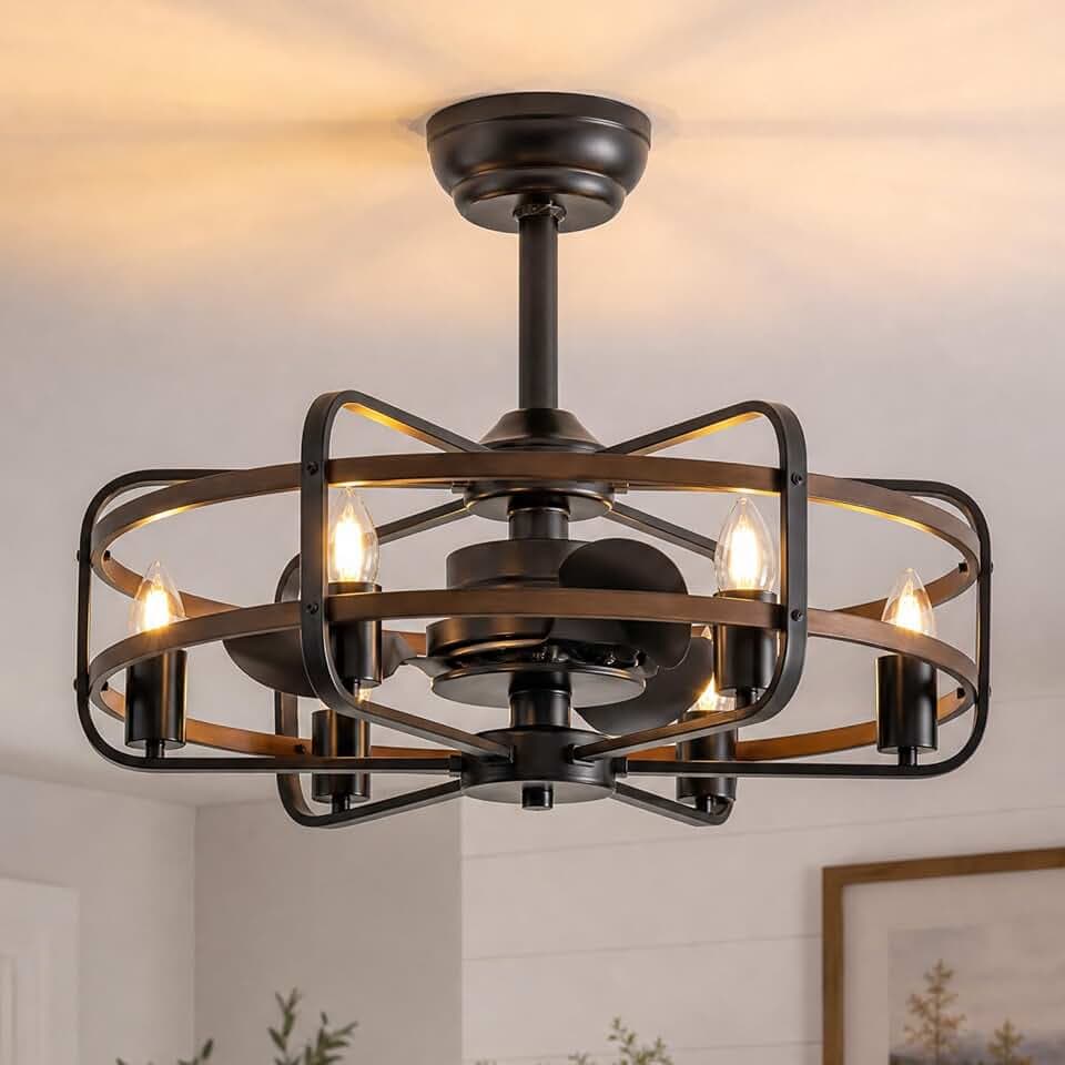 25-Inch Farmhouse Ceiling Fan with Light and Remote Walnut