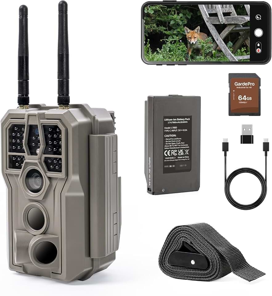 GardePro E8 2.0 Pro WiFi Bluetooth Trail Camera, 64GB SD Card, 4K Video
