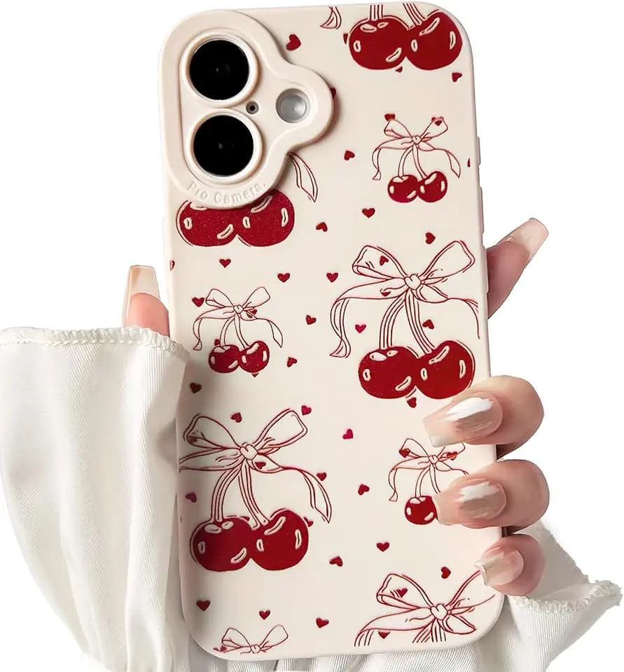 NITITOP Compatible for iPhone 17 Case Cute Cherry Bow - Red