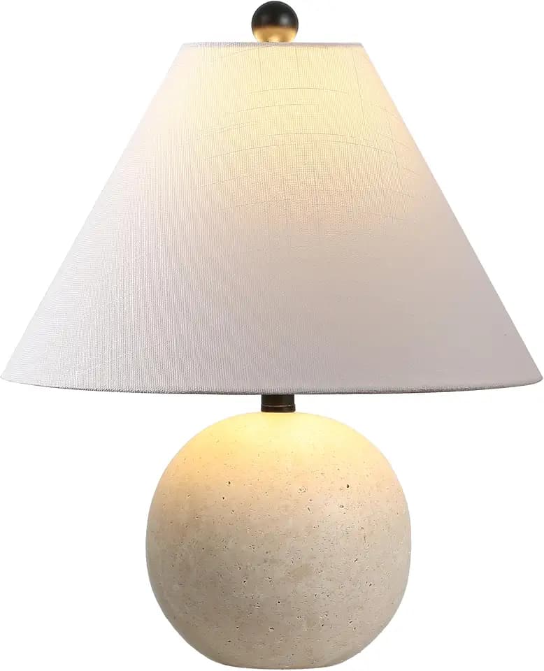 JONATHAN Y Liza 16" Modern Travertine Stone Bedside Table Lamp, Beige