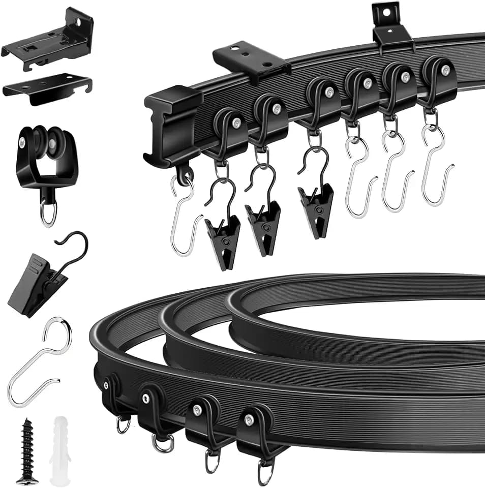 KOLAKO Ceiling Curtain Track, Flexible Curtain Track Ceiling Wall Mount 14Ft Black Bendable Sliding Curtain Rail, Room Divider, Ceiling Track Set for Curtains, RV, Shower