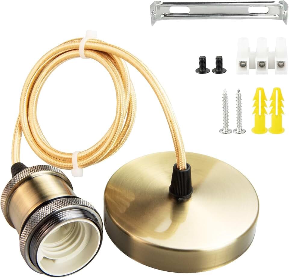 Antike Messing-Deckenpendelleuchte mit E27-Fassung und 1M Verstellbarem Braunem Twist-Kabel für Deckenrosetten (Ø10cm) Ideal für Deckenbeleuchtung, Bar, Cafe
