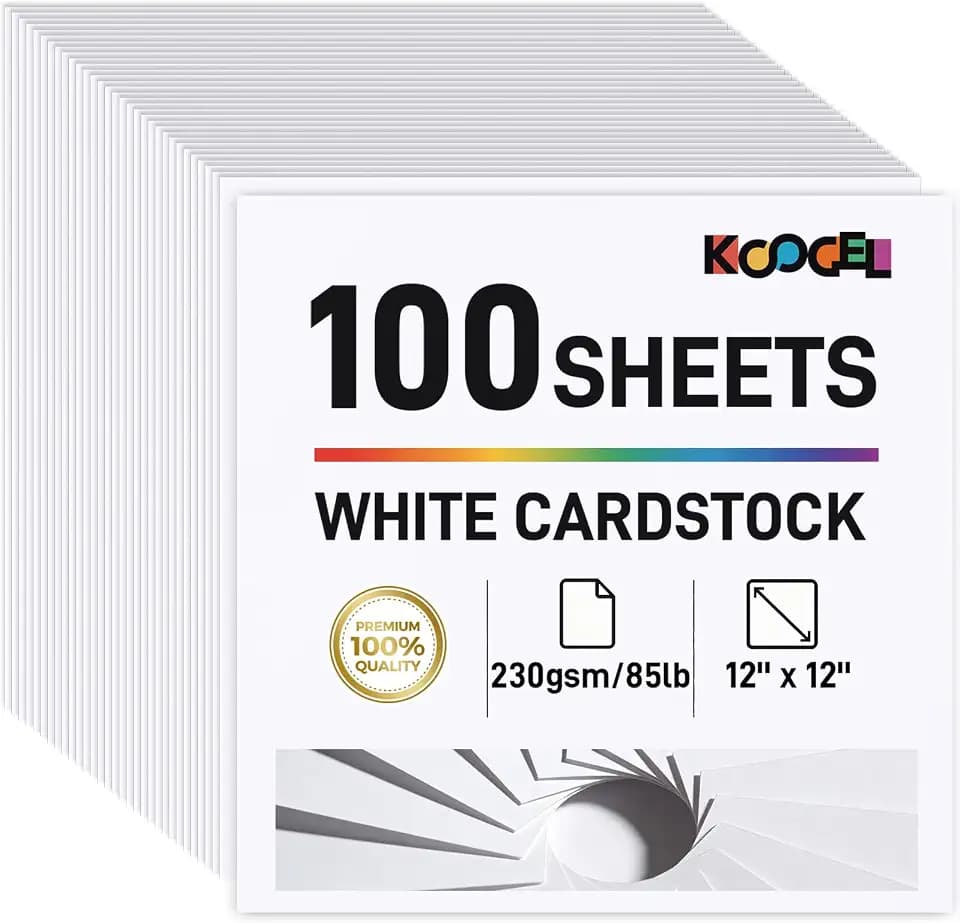 Koogel 100 Sheets White Cardstock 12 x 12 Inch, 230GSM Craft Paper