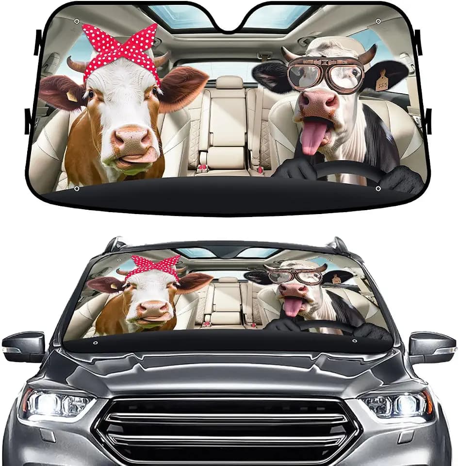 GENANY Cute Cow Couple Windshield Sun Shade 55 x 30 Inch