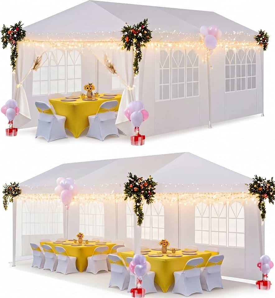 HOTEEL 10x20FT Party Tent Outdoor Large Canopy with 6 Removable Sidewalls, 2 Zipper Doors, 12 Ropes and 24 Stakes for 20-30 People, Carpas para Fiestas for Wedding Patio Backyard, White