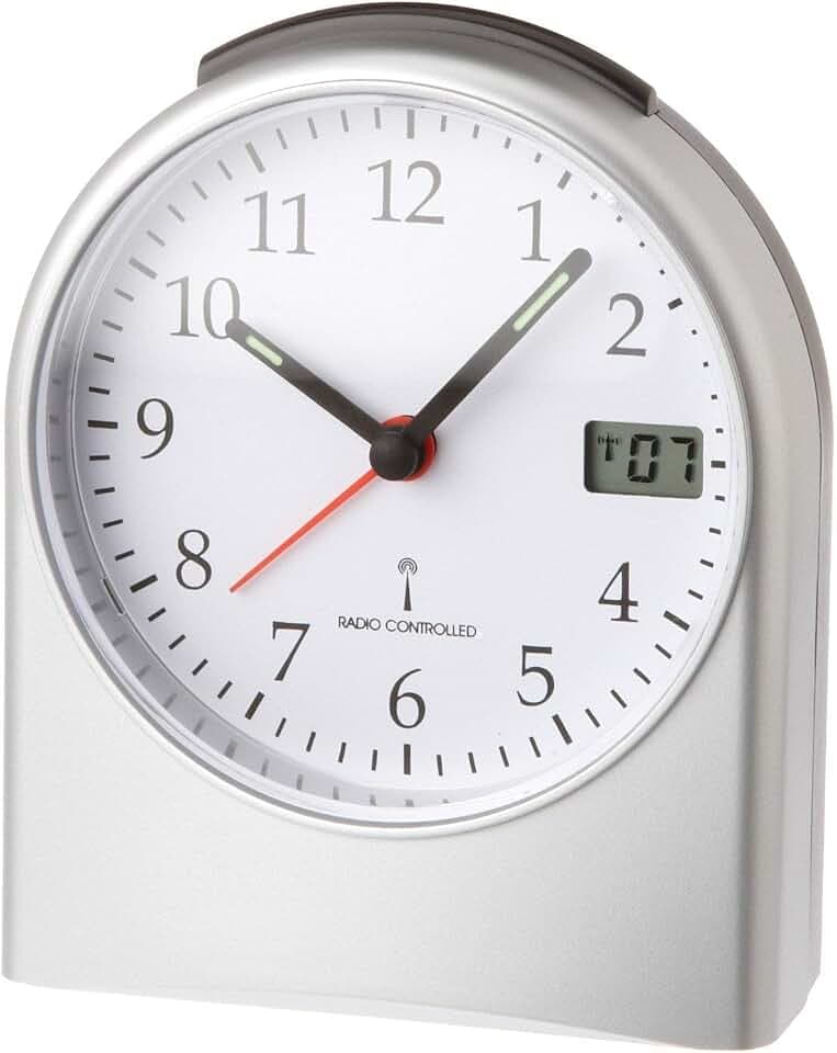 TFA Dostmann Funk-Wecker analog, 98.1040.54, mit digitaler Sekundenanzeige, Funkuhr, mit Hintergrundbeleuchtung, Tischuhr, batteriebetrieben, grau