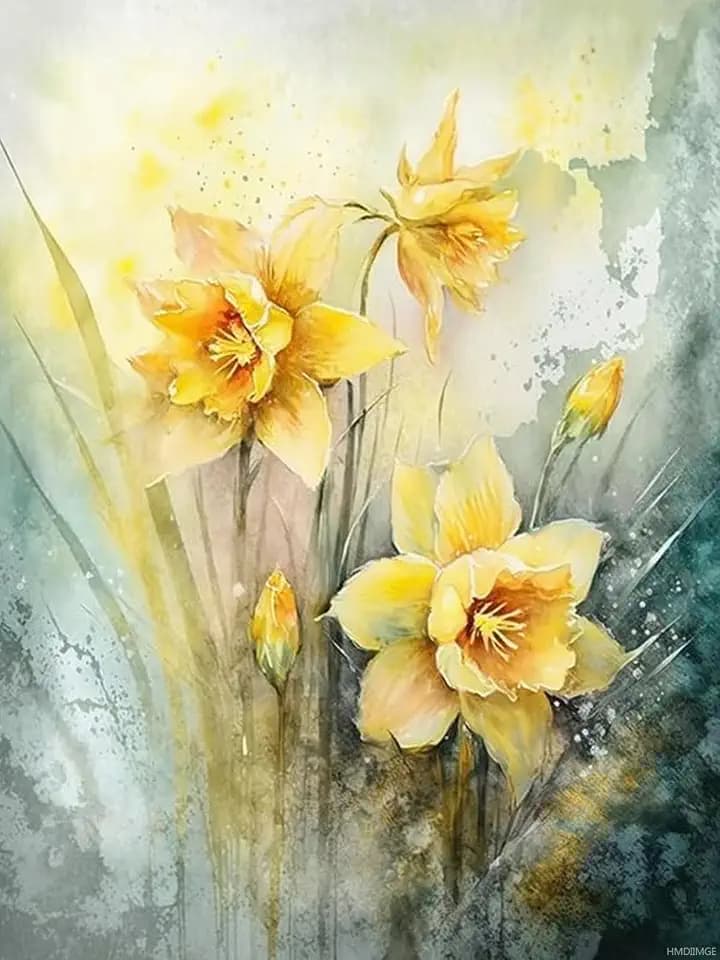 HMDIIMGE Daffodil Diamond Painting Kits for Adults, Colorful Flowers 5D DIY Diamond Art Kits Full Drill Diamond Dots for Gift Wall Decor and Relaxation Gem Arts 12x16 Inch