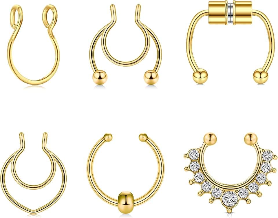 Briana Williams Fake Septum Piercing Fake Septum Ring Faux Septum Nose Rings Fake Septum Fake Nose Ring Clip On Septum Nose Ring Faux Septum Piercing for Women Non Piercing Fake Septum Hoop Jewelry
