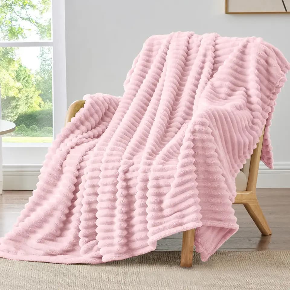 BEDELITE Ribbed Twin Blanket for Couch & Bed, Cherry Blossom, 60"x80"