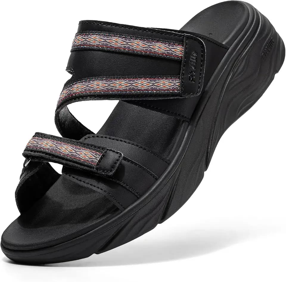 FitVille Women's Wide Width Adjustable Slide Wedge Sandals for Swollen Feet and Bunion Relief