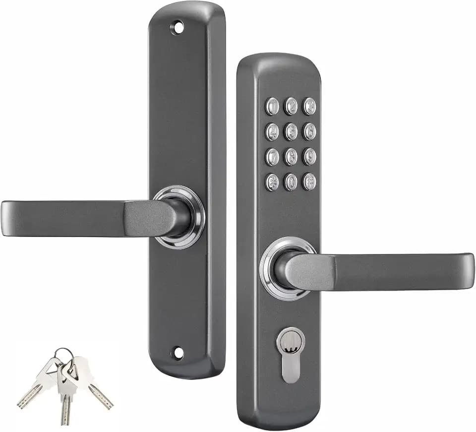 MUTEX Mechanical Door Lock MX230G - both Keyless Keypad or Mechanical Key Entry, Water & Heat/Fire Proof, 100% Mechanical, Gray