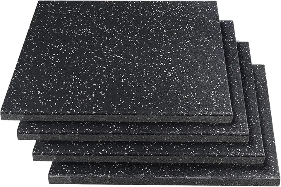 MYOYAY 4 Pack Interlocking Tile 20" x 20”x 1”Heavy Duty Rubber Flooring Mat Anti-Vibration Anti-Slip Exercise Mats for Gym Equipment and Cushion for Workouts, Cover 11.12 Sq.Ft…