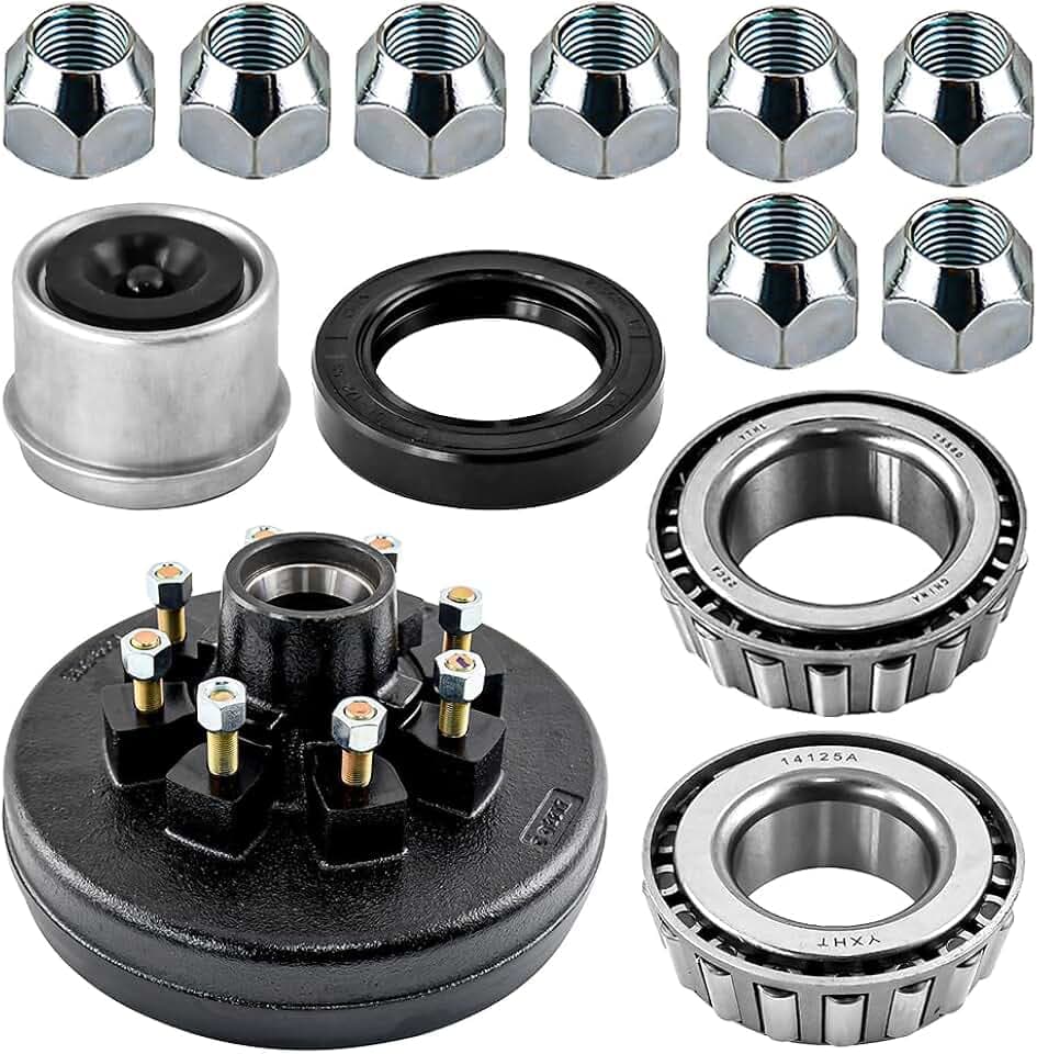 12"x 2" Trailer Brake Drum Kit 8 on 6.5",Replacement For 7000 lbs Axle,8 Lug Replacement Brake Hub Drum Assembly with 1/2"-20 Stud 25580, 14125A Drums 008-219-04-22004K