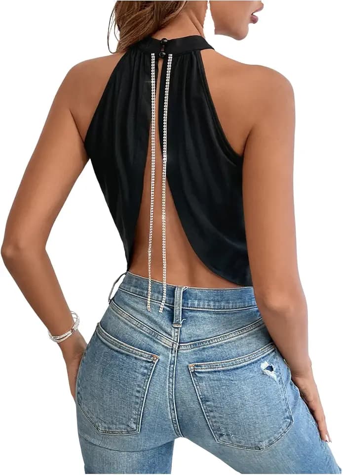 GORGLITTER Women's Sleeveless Cute Sexy Summer Club Going Out Halter Tops