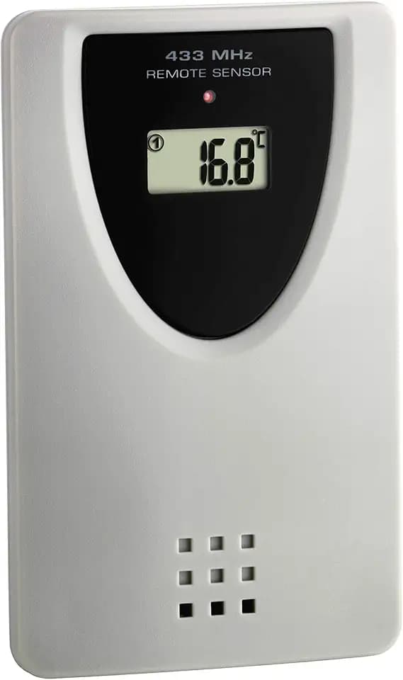 TFA Dostmann Temperatursender, 30.3210.10, Ersatzsender für TFA Funkstationen 30.3047 | 30.3048 | 60.4510 | 60.4518, mit Display, grau