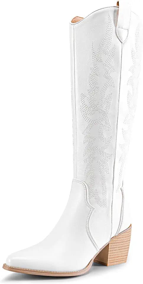DREAM PAIRS Womens Cowboy Knee High Chunky Heel Boots