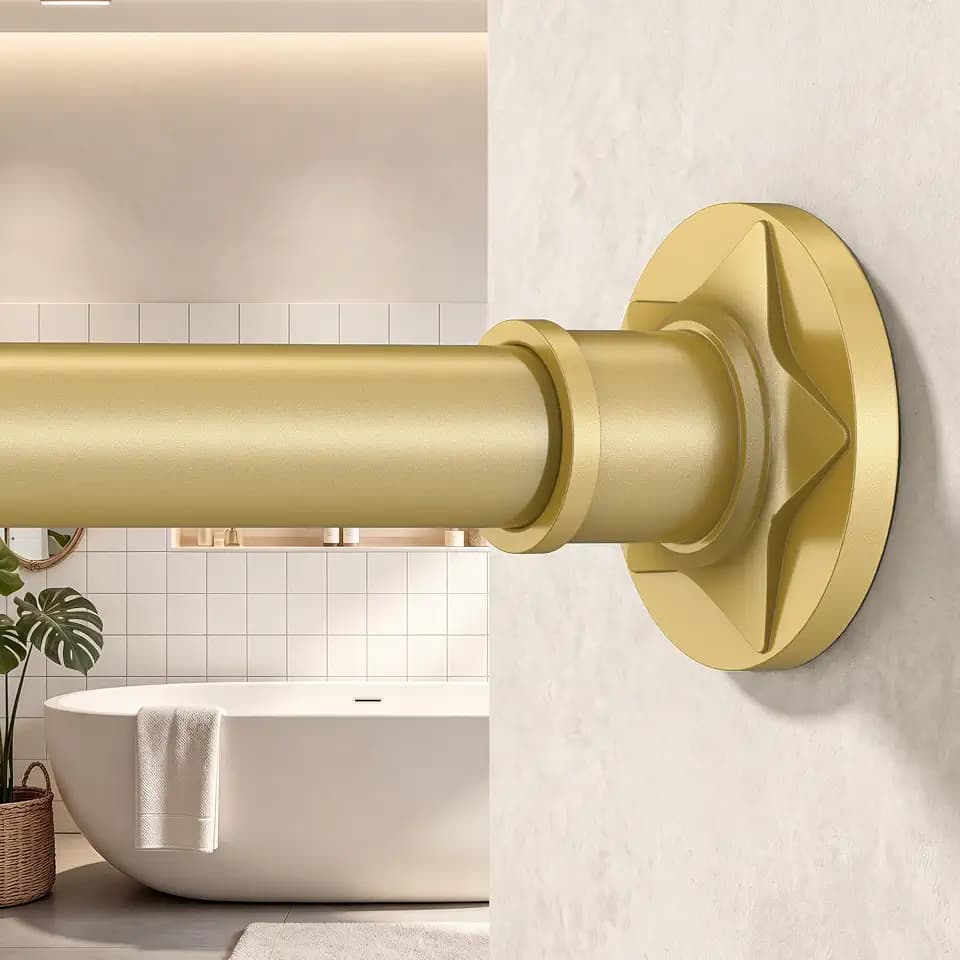 Gold Tension Shower Curtain Rod No Drilling Spring 30-84 In (7ft) Adjustable 1.1" Diameter Stainless Steel, Rustproof Heavy Duty for Window Patio Bathroom Closet