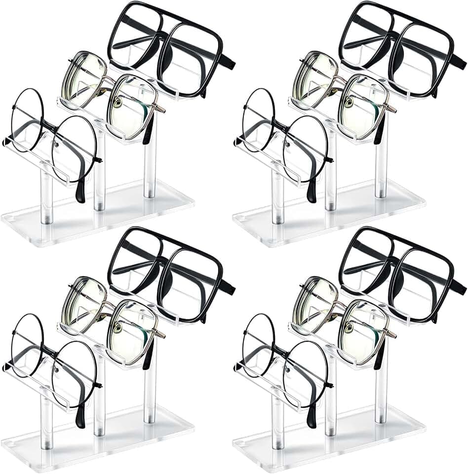 Sintuff 4 Pcs 3 Tier Acrylic Sunglasses Rack, Eyeglasses Stand