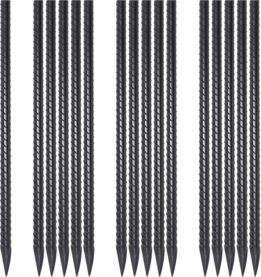 Rebar Stakes 18 Inch Heavy Duty 1/2 Inch Dia Steel Ground Anchors 16 Pack
