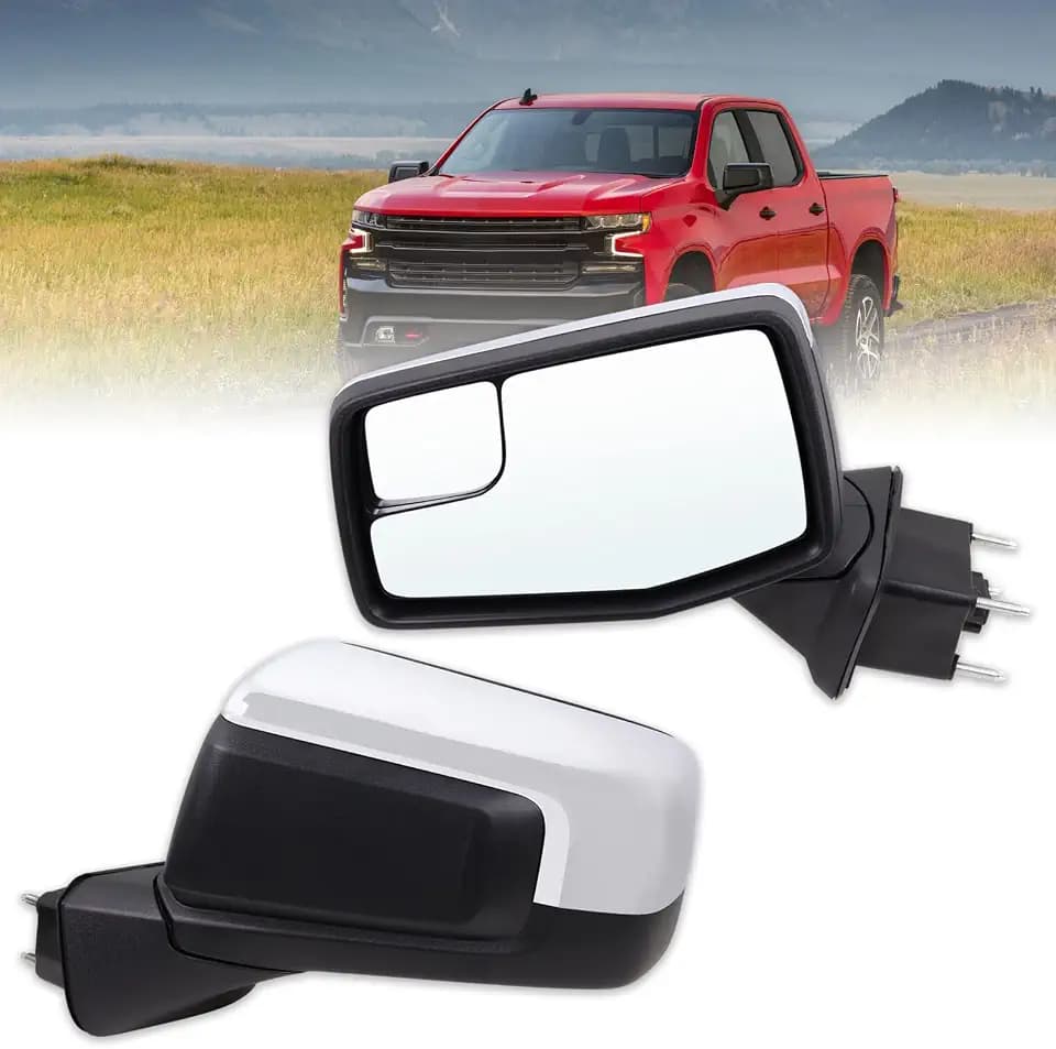 Left Driver Side Mirror Compatible With 2019-2025 Chevy Silverado 1500 With Power Glass Manual Folding Heated Without Turn Signal Chrome Replace#GM1320583(5Pins)