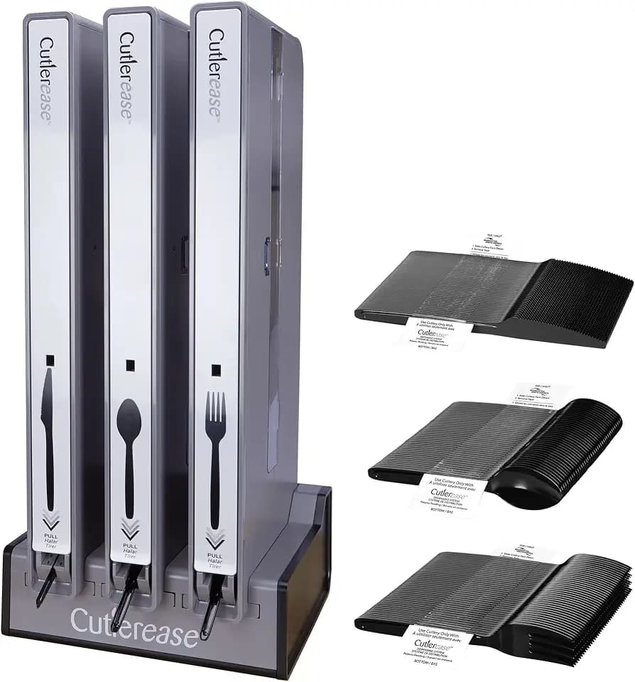 WNA Cutlerease® Starter Pack - Hygienic Cutlery Dispenser - Fork, Knife, Spoon Grey Large