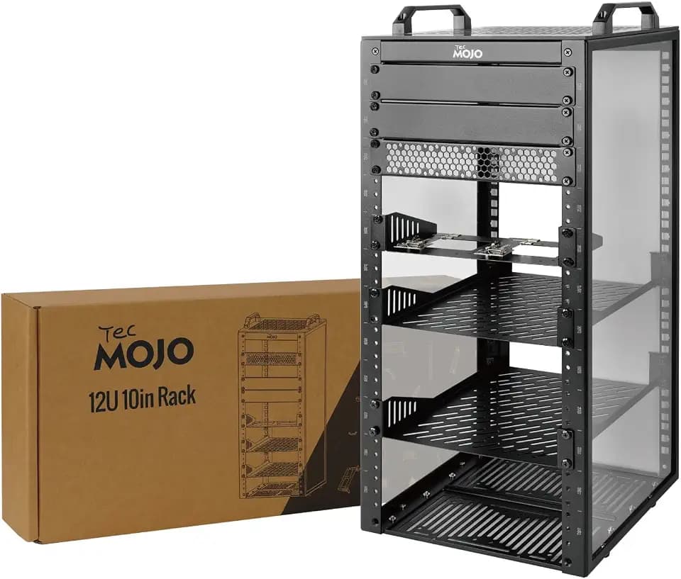Tecmojo 12U Network Rack, 10 inch Mini Server Rack with 2 Side Translucent Panels & 2 Top Handles, 10.23 inch Deep, for 10 inch IT Equipment & A/V Devices, Black