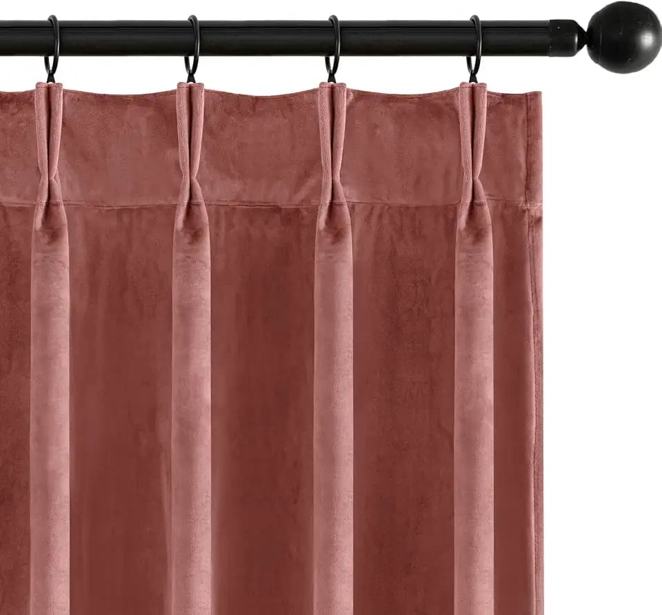 MIULEE Velvet Pinch Pleated Blackout Dusty Rose Curtains 40x96 Inches