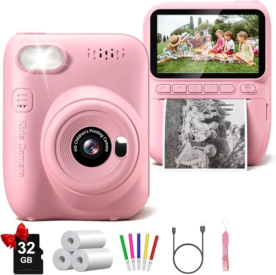 Instant Print Camera for Kids, 3.0" HD 32MP Kids Camera 1080P