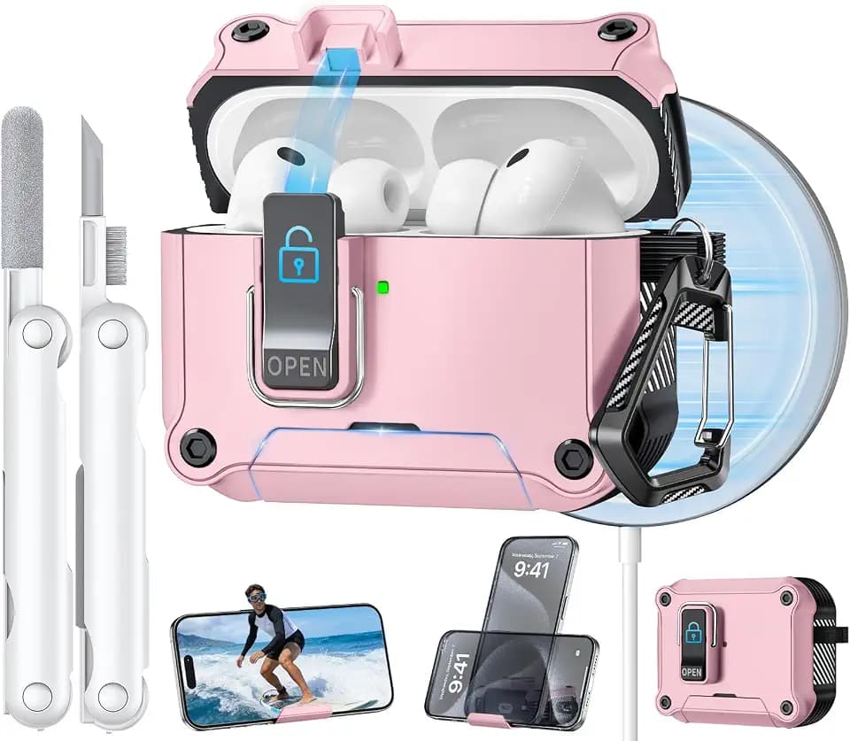 Dual Safety Lock for AirPods Pro 3 Case 2025, Compatible with MagSafe