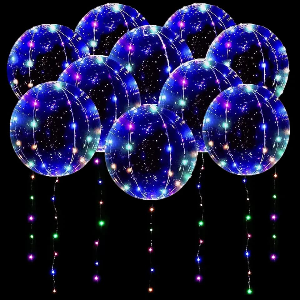 10 Pack Leuchtende Luftballons, LED Luftballons Bunt Transparente Helium Luftballons, 20 Zoll Bobo ballon mit Lichterketten für Geburtstag Hochzeit Valentinstag Party Dekor