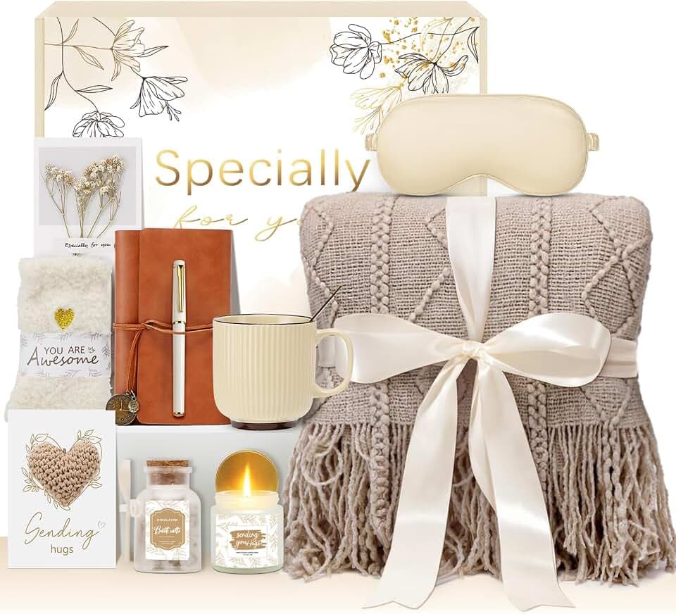 Mothers Day Get Well Gifts for Women Self Care Gift Basket - Birthday Gifts for Women Spa Care Package - Sympathy Inspirational Easter Day Gift Set for Her Mom Sister Friend Wife (Khaki)